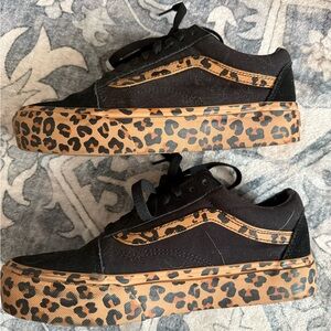 Vans Black and Leopard Print Platform Shoes